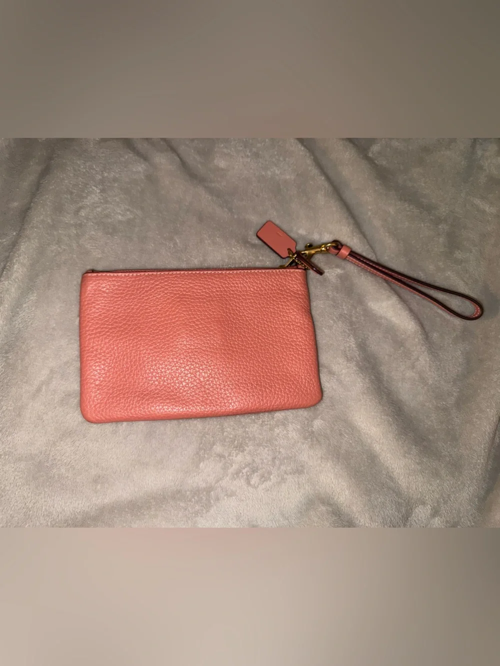COACH x DISNEY Daisy Leather Wristlet Pouch in Coral Pink